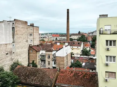 an aerial view of a city with buildings at Terrace Charm 25 in Belgrade