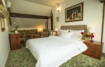 a bedroom with a large white bed in a room at Hotel Radmilovac in Belgrade