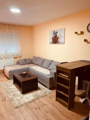 a living room with a couch and a desk at Aleksa in Novi Grad