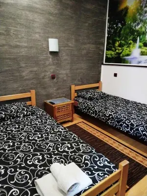 two beds sitting next to each other in a room at FUN ROOMS SOBE PRENOĆIŠTE in Borča