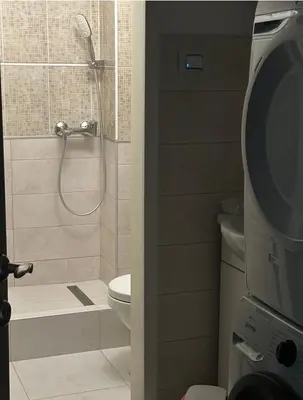 a bathroom with a shower and a toilet at Athens Apartment City Center in Belgrade