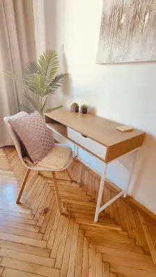 a desk with a chair and a plant in a room at Top Republic in Belgrade