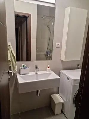 a bathroom with a sink and a mirror at Apartment Norman Bates in Belgrade