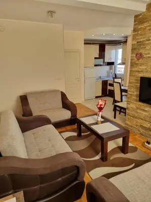 a living room with a couch and a coffee table at Malina in Belgrade