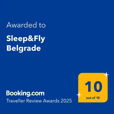 a yellow sign that reads awarded to sleep and fly beagle at Sleep&Fly Belgrade in Ledine