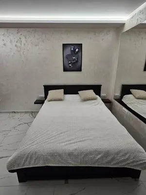 a bedroom with a large bed in a room at Stan na dan Jovanovic in Kneževac