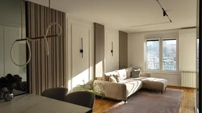 a living room with a couch and a table at New&Luxurious, Central&Comfortable in Belgrade