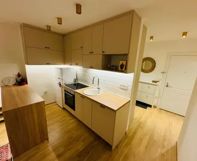 a kitchen with a sink and a counter top at Sweet House Skadar Lux in Belgrade