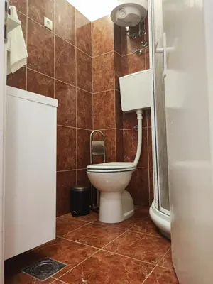 a bathroom with a toilet and a shower at Parlament City Center in Belgrade