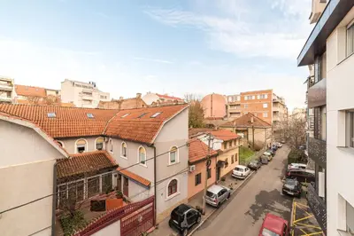 a view of a city street with buildings at Panorama Central - Vračar Apartment in Belgrade