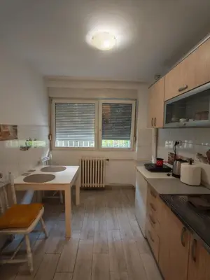 a kitchen with a table and a small table in it at Kraljevica Marka Apartman in Belgrade