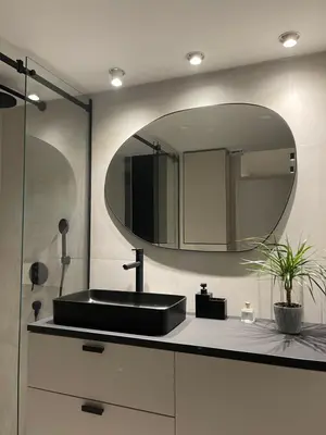a bathroom with a black sink and a mirror at Green Place in Vračar (historical)