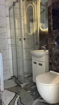 a bathroom with a shower and a toilet and a sink at Loronobeo.forest in Belgrade