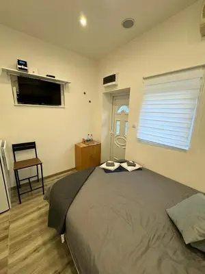 a bedroom with a large bed and a window at Global City Studio in Belgrade