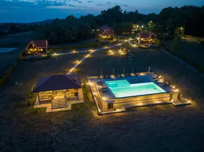 an aerial view of a house with a swimming pool at Ozoni & Spa in Sopot