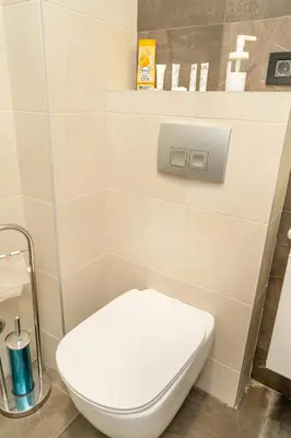 a bathroom with a toilet in a room at Kondina Suites in Belgrade