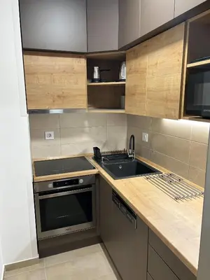 a kitchen with a sink and a stove at Oaza Mirijevo in Mirijevo