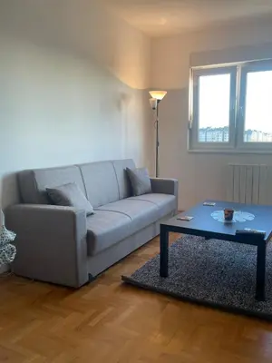 a living room with a couch and a coffee table at LV Apartments in Belgrade