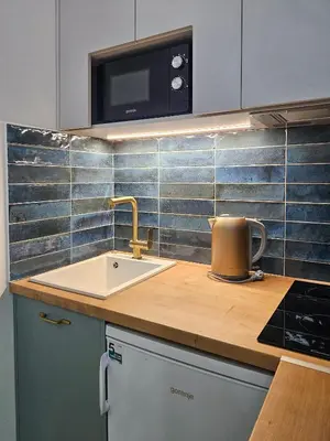 a kitchen with a sink and a microwave at Easy life in Belgrade