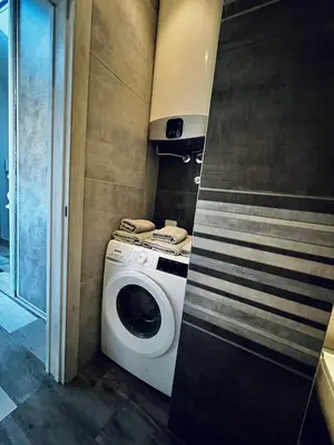 a washer and dryer in a small bathroom at New Grey in Novi Beograd