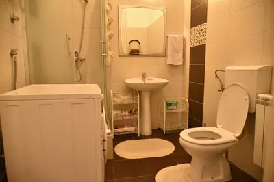 a bathroom with a toilet and a sink at Belgrade Center Bohemian Quarter in Belgrade