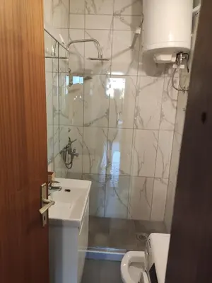 a bathroom with a white sink and a shower at Apostolovic kuca kulturni spomenik u centru Grocke in Grocka