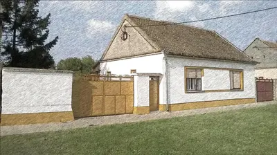 a drawing of a white house with a fence at Kuća za odmor u Banatu in Debeljača