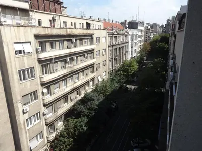 a view from the window of an apartment building at Apartment Baroque in Belgrade