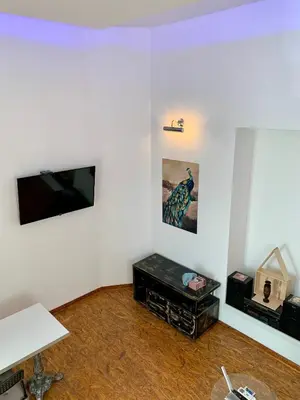 a living room with a flat screen tv on a wall at Gallery in Belgrade