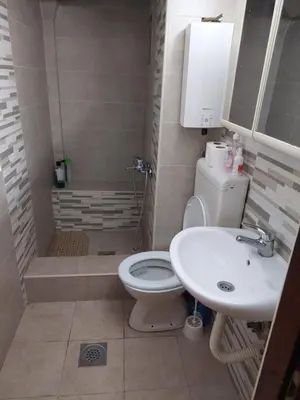 a bathroom with a toilet and a sink and a shower at Apartman Birboni Pul ZEMUN in Tošin Bunar