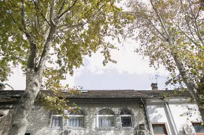 a house with two trees in front of it at Kona Apartment in Belgrade