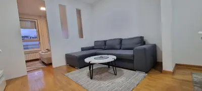 a living room with a couch and a table at Mimoza in Novi Beograd