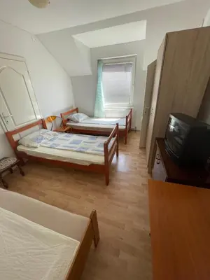 a room with two beds and a tv in it at Mimoza JD in Inđija