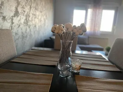 a vase of flowers sitting on top of a table at Malina 24 in Belgrade