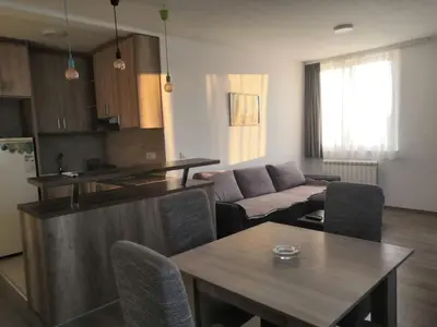 a living room with a couch and a table at Banjica Stan 203 in Belgrade