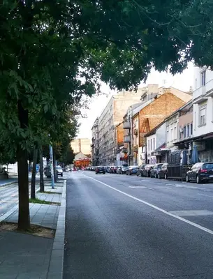 a city street with cars parked on the side of the road at Apartment Wellness in Belgrade