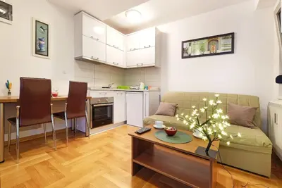 a living room with a couch and a table at Apartment SEIF 1 in Belgrade