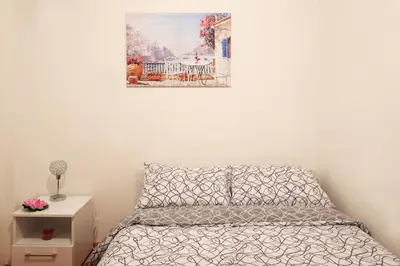 a bedroom with a bed and a picture on the wall at Apartment SEIF 1 in Belgrade