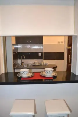 a kitchen with two dishes on a counter at BelgradeCity center-Lekic apart 1 in Belgrade