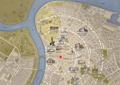 a map of a city with a red dot at Sunny Apartments with Terrace & River View Old Town in Belgrade