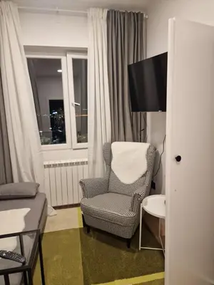 a living room with a chair and a window at Nest in Sajmište