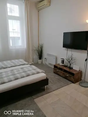 a bedroom with a bed and a flat screen tv at Nikolas 2 in Belgrade