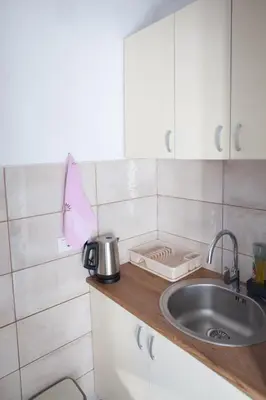 a kitchen with a sink and a counter top at Apartment Lea in Belgrade