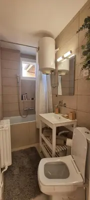 a bathroom with a toilet and a sink and a tub at Art d'aimer in Sajmište