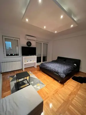 a living room with a bed and a couch at Una_2 in Čukarica