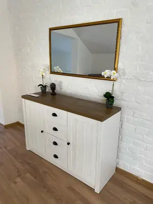 a white dresser with a mirror on top of it at ŠTAB 1 City Centre (free parking) Dorćol in Belgrade
