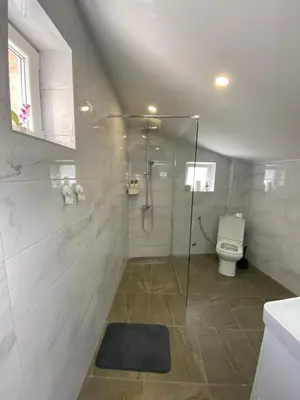 a bathroom with a shower and a toilet at ŠTAB 1 City Centre (free parking) Dorćol in Belgrade