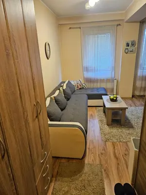 a living room with a couch and a table at Relax 2, sa parkingom in Obrenovac