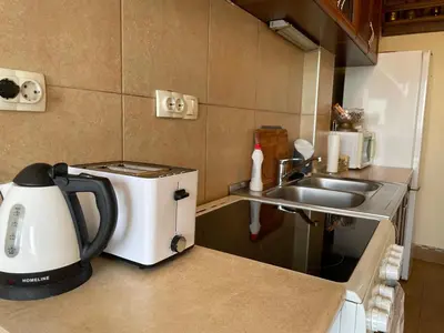 a kitchen with a coffee maker and a sink at Vintage Delight Apartment Vracar Hram Sv Save in Belgrade