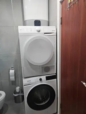 a washer and dryer in a small bathroom at Apartman Cvijetinovic in Ruma